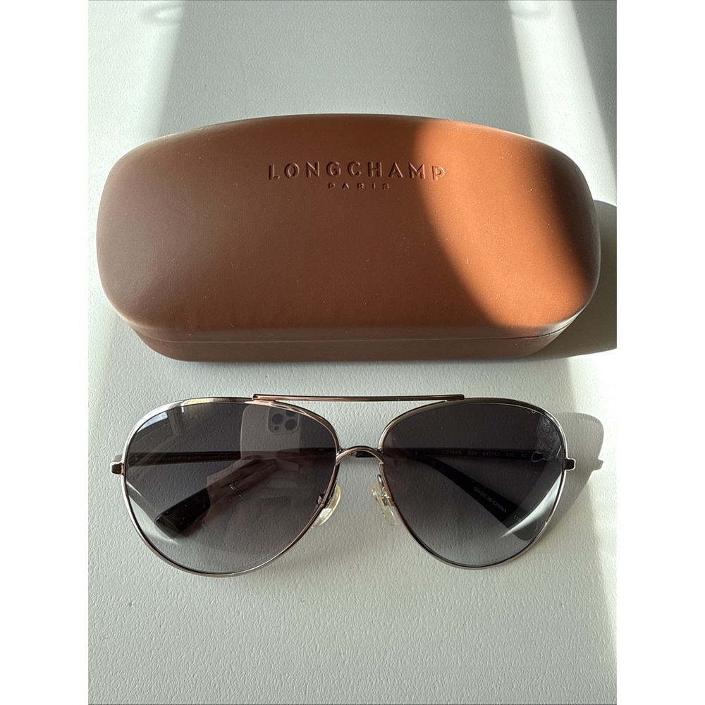 Longchamp Paris LO104S 033 Women Aviator Sunglasses Silver Gradient w/ Hard Case